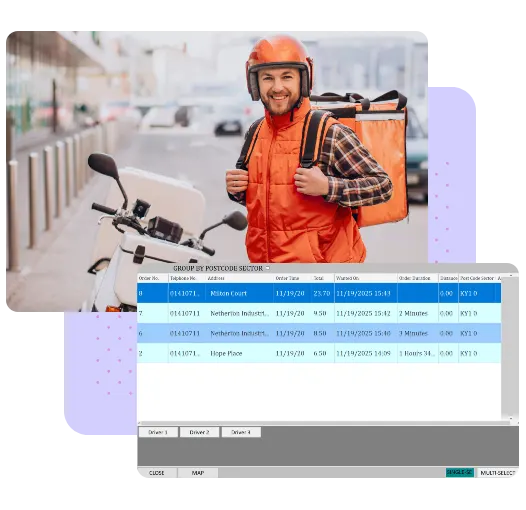 Delivery and drivers management page on Mealzo EPOS system