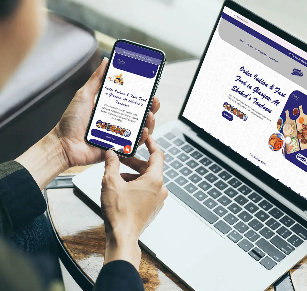 Woman browsing Mealzo branded web and mobile app to order food