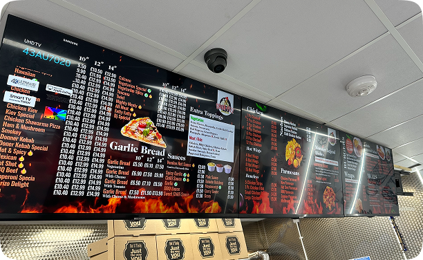 Mealzo franchise digital signage inside my chick pizz denton burn branch 