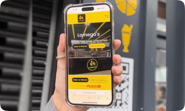 Lamegos website on mobile, powered by Mealzo