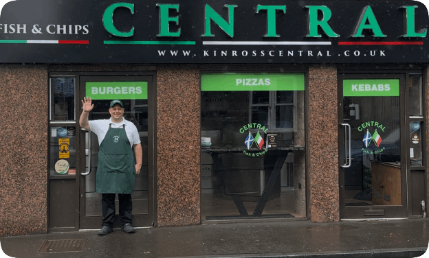 The Mealzo partner, Central fish and chips' owner is greeting